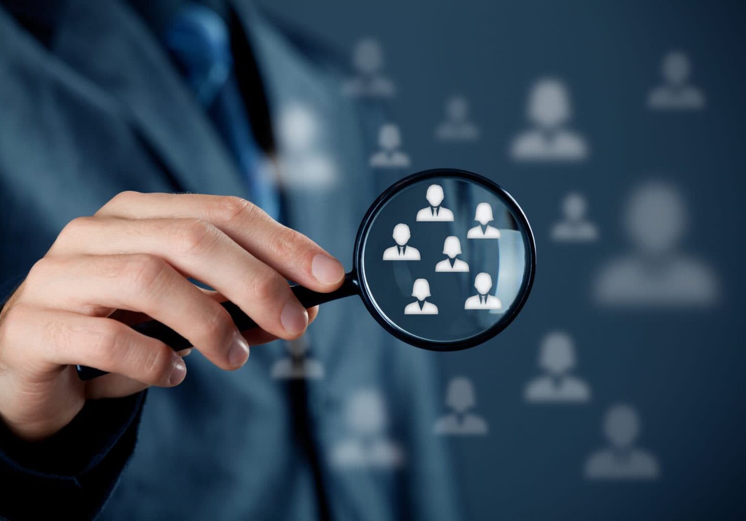 Marketing customer target audience concept. Human resources officer choose employees standing out of the crowd.