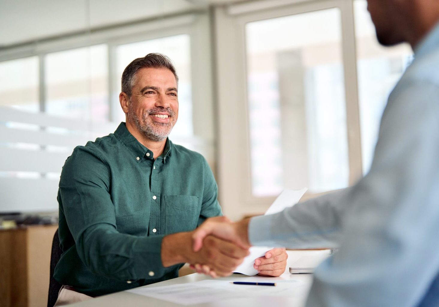 Smiling,Middle,Aged,Business,Man,Handshaking,Partner,Making,Partnership,Collaboration